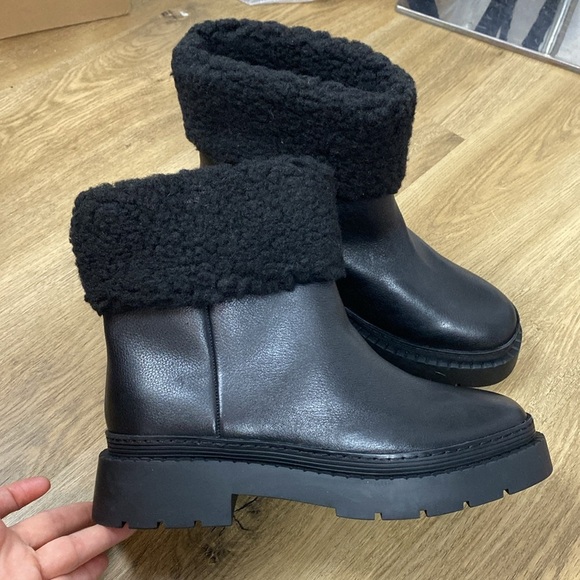 Marc Fisher Vina Black Shearling-Lined Leather Boots - Picture 1 of 9